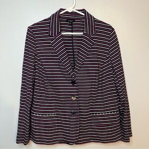 Talbots Cotton Stretch Blazer Jacket Black White Pink Striped Womens Plus Sz 1X